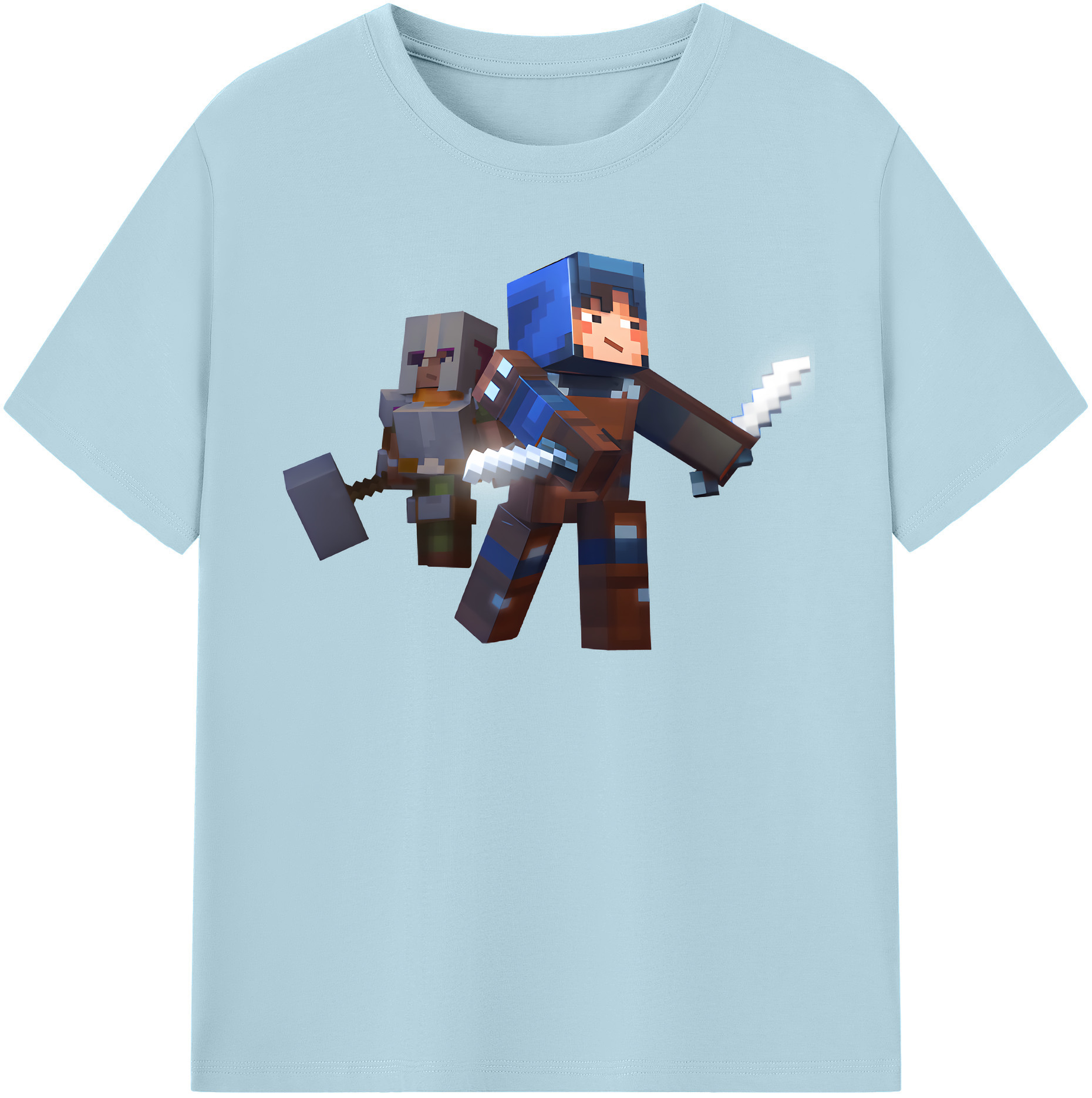（画像用） マインクラフト ブロックの世界 Minecraft MC Block world 綿100％半袖Tシャツ（フロントプリント）